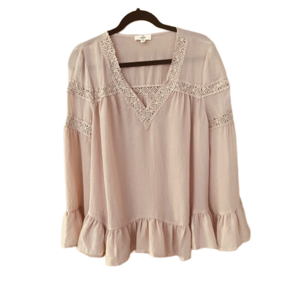 Entro Women's Lace Ruffle Pink Blush Babydoll Blouse Shirt Top Size: Small